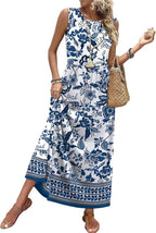 Penny™ | Women's Flowy A-Line Maxi Dress with Pockets – Elastic Waist Sleeveless Beach Sundress oaklynwear