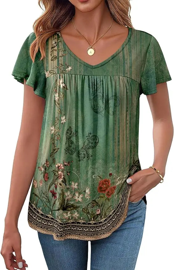 Vera™ | Women's Ruffle Sleeve V-Neck Blouse – Dressy Casual Top for Work & Everyday Wear oaklynwear