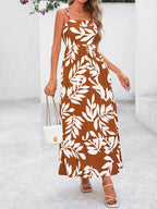 Flora™ | Women's Smocked Boho Floral Maxi Dress – Spaghetti Strap Square Neck Beach Sundress oaklynwear