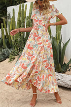 Remi™ | Women's Boho Floral Wrap Maxi Dress – V-Neck Short Sleeve High Split Beach Wedding Dress oaklynwear