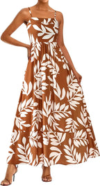 Flora™ | Women's Smocked Boho Floral Maxi Dress – Spaghetti Strap Square Neck Beach Sundress oaklynwear