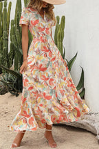 Remi™ | Women's Boho Floral Wrap Maxi Dress – V-Neck Short Sleeve High Split Beach Wedding Dress oaklynwear