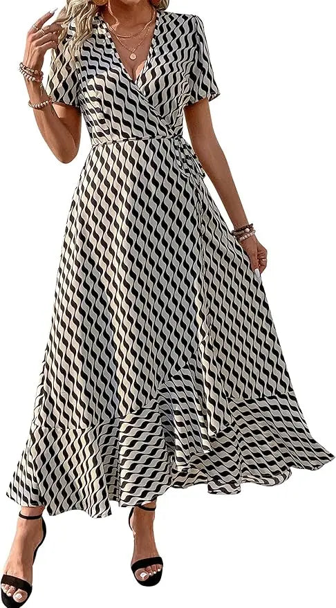 Remi™ | Women's Boho Floral Wrap Maxi Dress – V-Neck Short Sleeve High Split Beach Wedding Dress oaklynwear