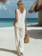 Flora | Floral Embroidered Top Wide-Leg Pants Set oaklynwear