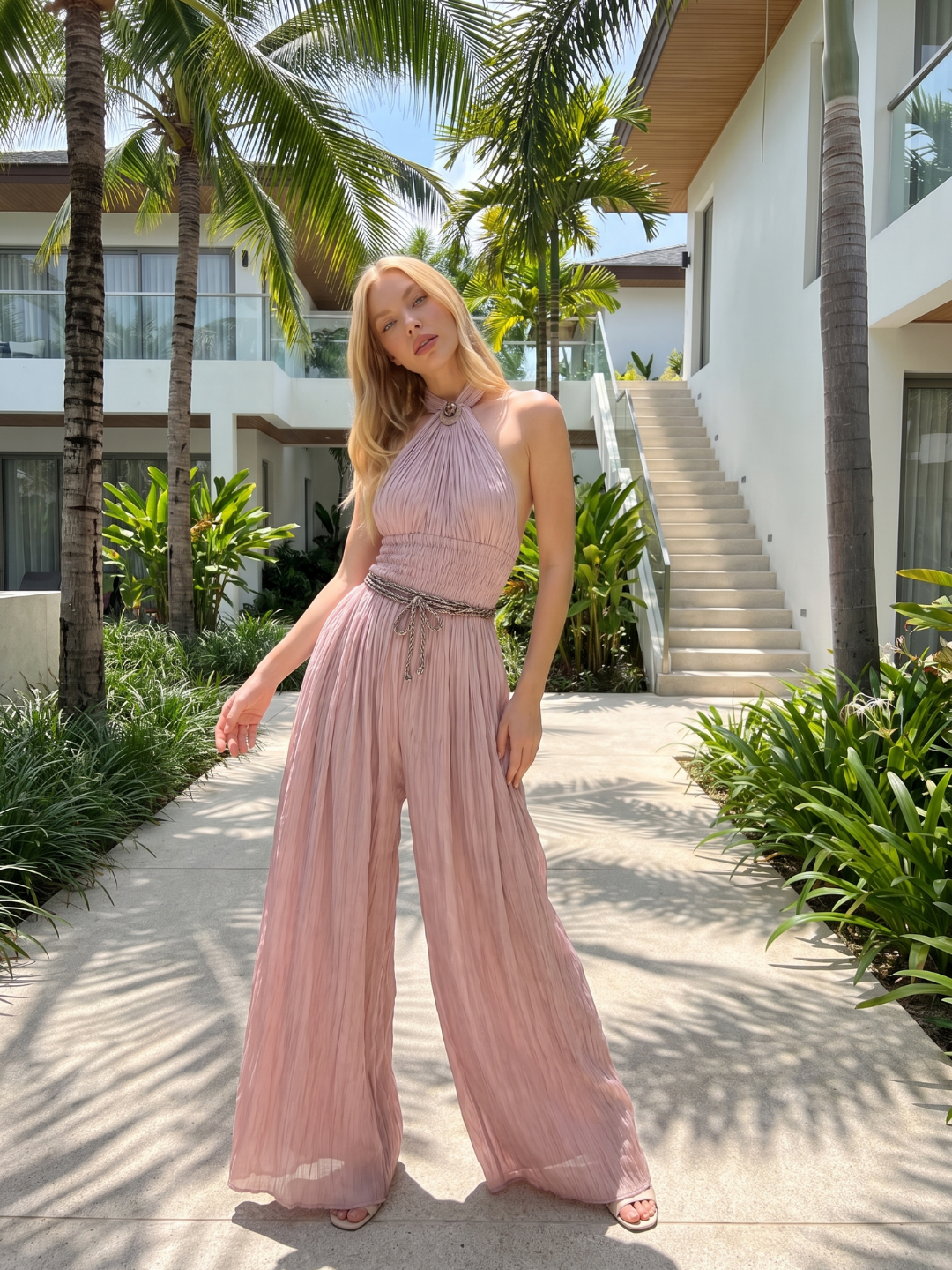 Rosa | Pleated Halter Neck Jumpsuit oaklynwear