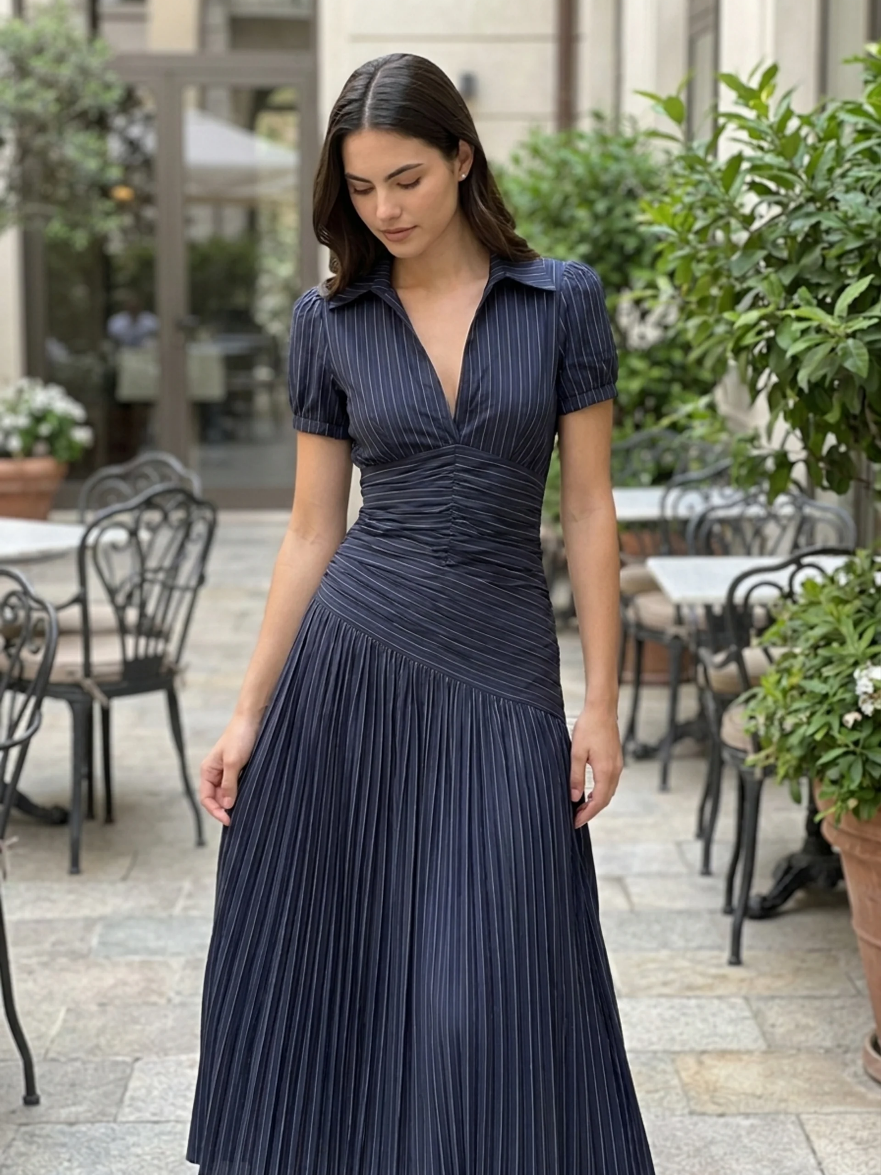 Monroe | Satin Pleated Lapel Midi Dress oaklynwear