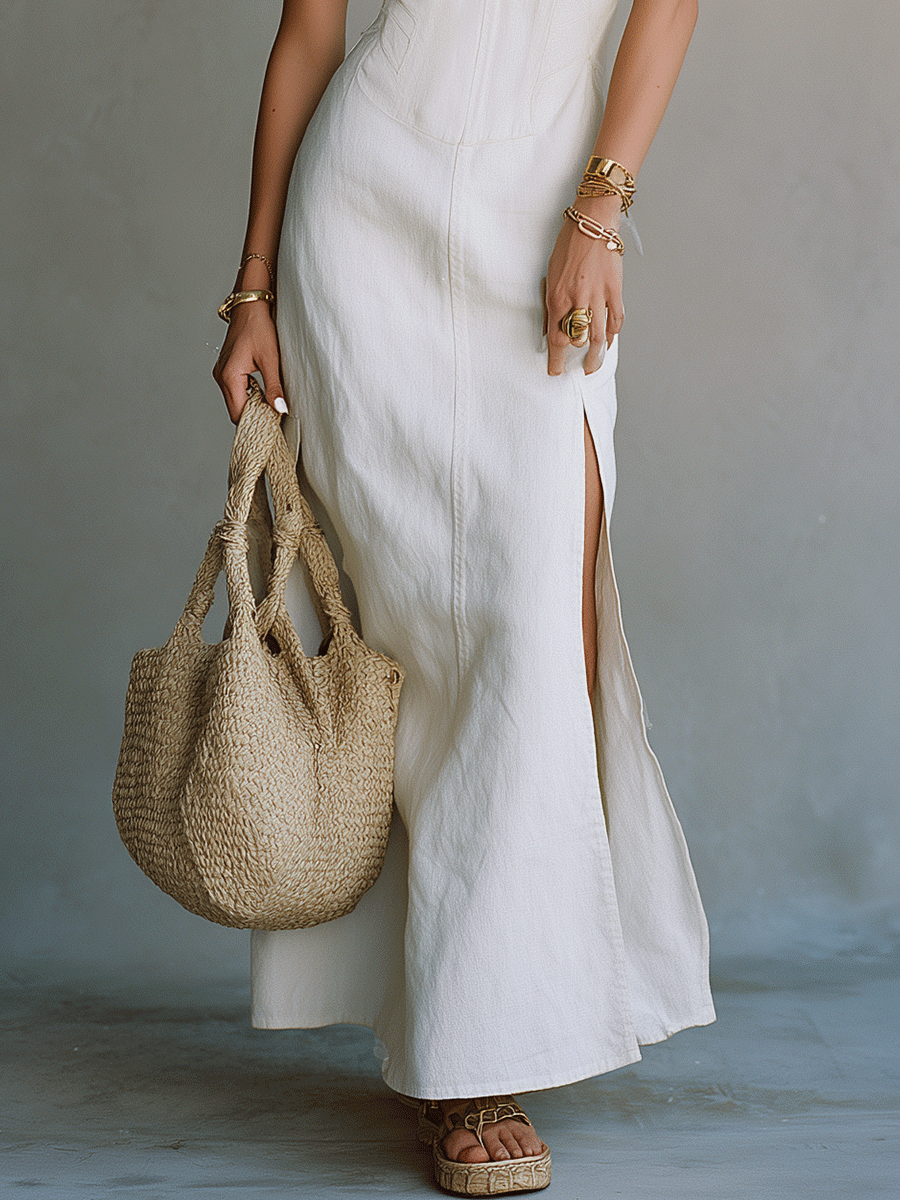 Bianca | Strappy Slit White Maxi Dress oaklynwear