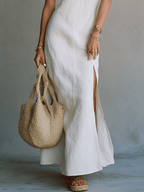 Bianca | Strappy Slit White Maxi Dress oaklynwear