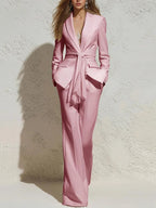 Pink Satin Blazer and Trousers 2-Piece Suit oaklynwear