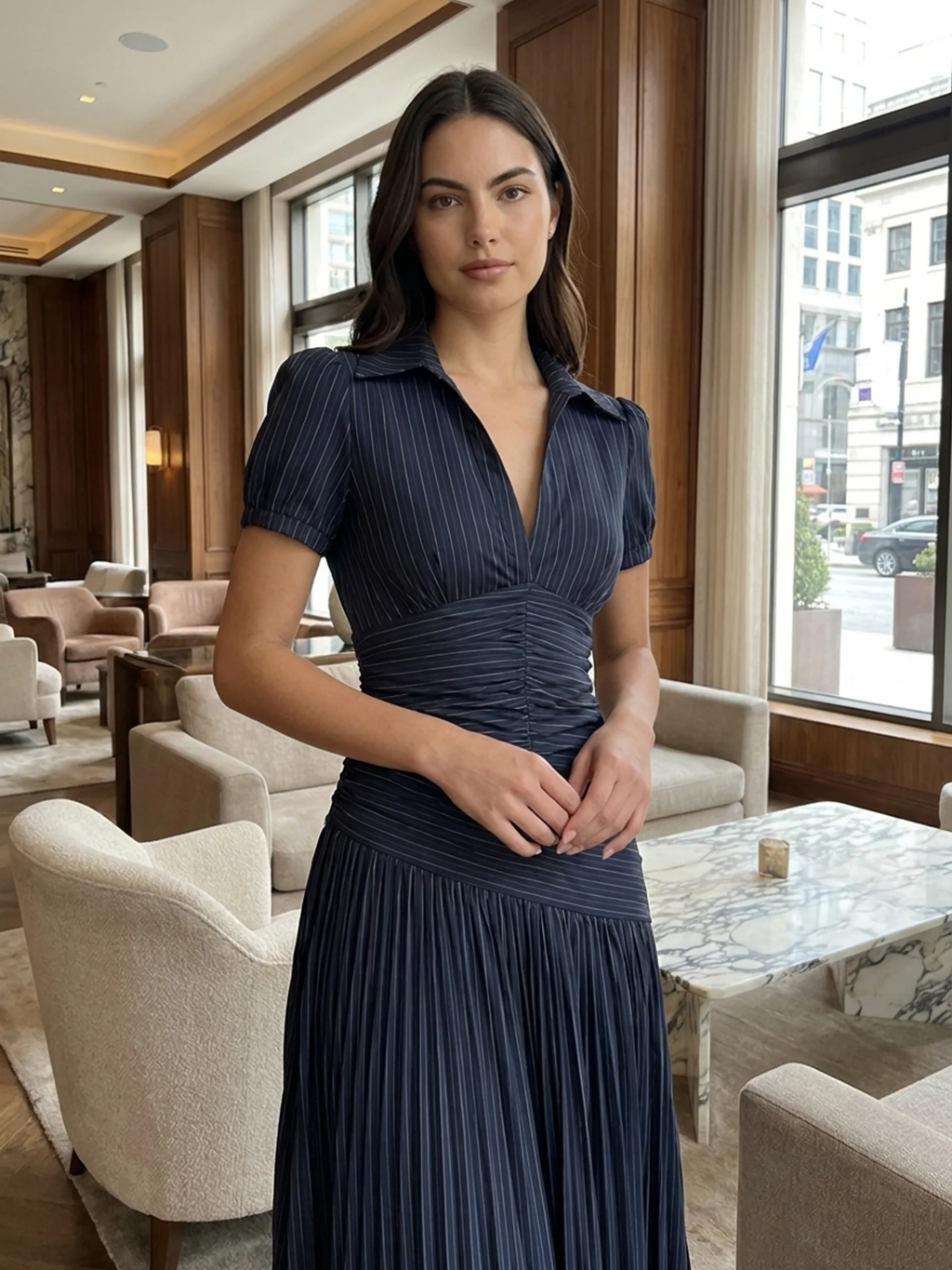 Monroe | Satin Pleated Lapel Midi Dress oaklynwear