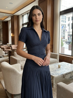 Monroe | Satin Pleated Lapel Midi Dress oaklynwear