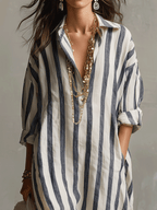 Casual Striped Shirt Bohemian Style Maxi Dress oaklynwear