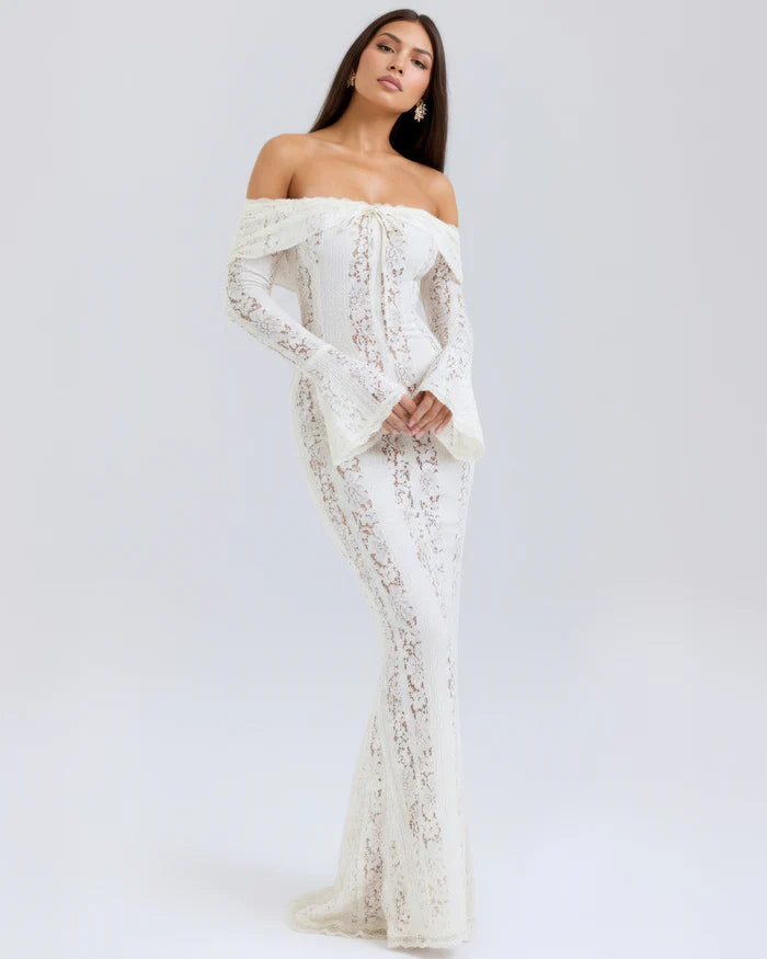 Rebekah | Lace Off-Shoulder Godet Maxi Dress oaklynwear