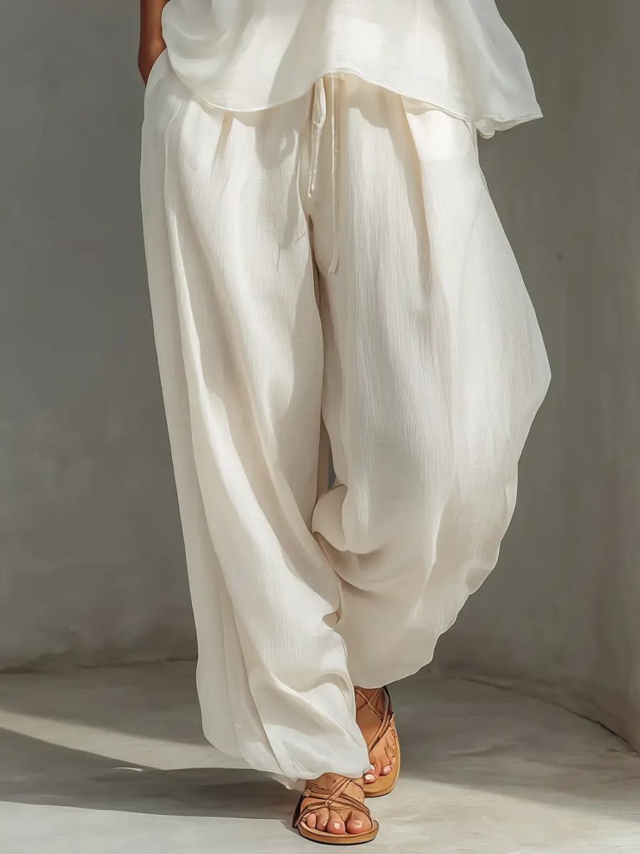 Chloe | Women's Cream Two-Piece Set With Semi-Sheer Chiffon Sleeveless Top oaklynwear