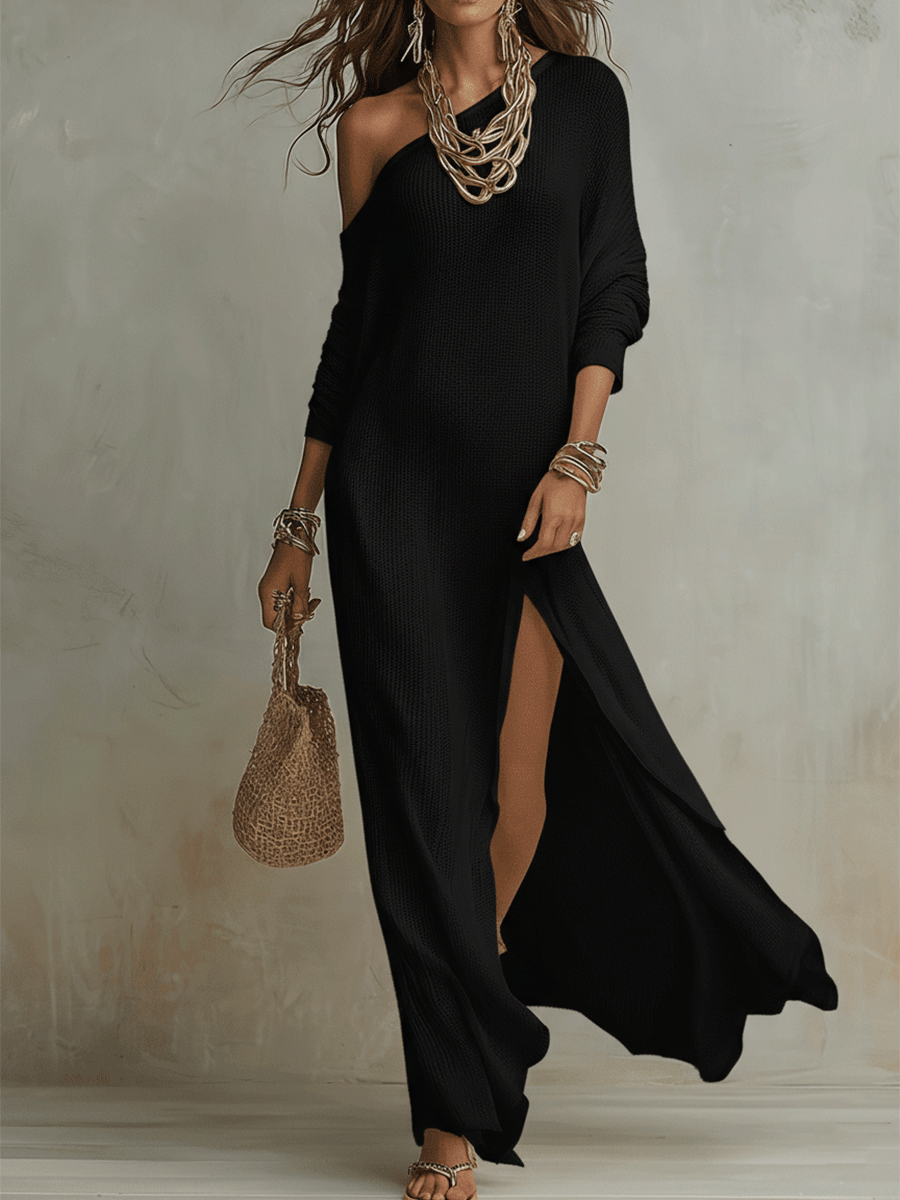 Celeste | One-Shoulder Textured Ivory Maxi Dress oaklynwear