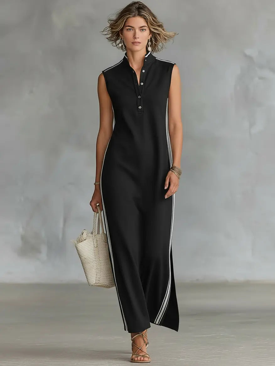 Jordan | Women's Minimalist Athletic-Style Sleeveless Henley Maxi Dress oaklynwear