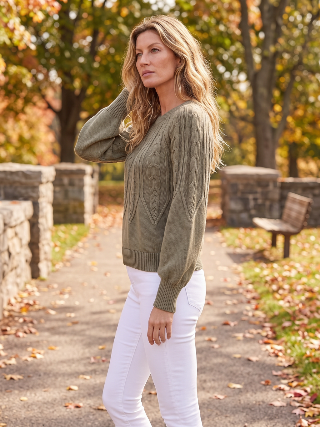 Riley | V-Neck Cable Knit Sweater with Balloon Sleeves, Oversized Winter Pullover oaklynwear
