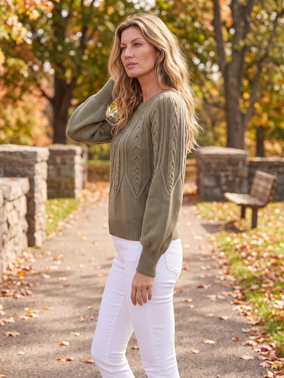 Riley | V-Neck Cable Knit Sweater with Balloon Sleeves, Oversized Winter Pullover oaklynwear