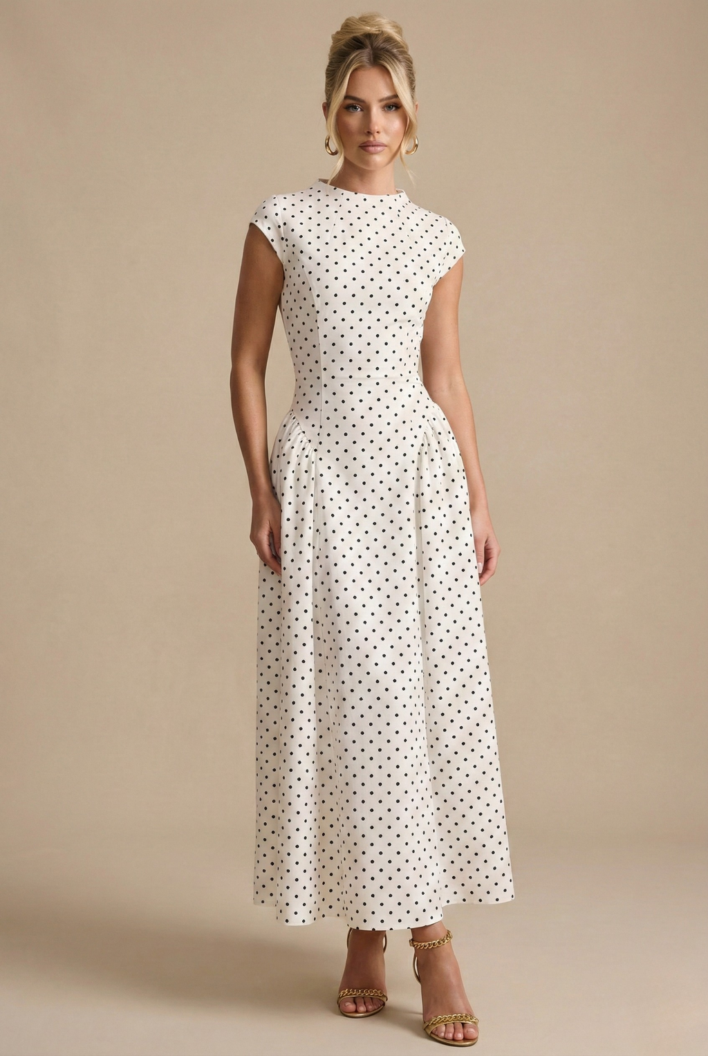 Women’s Polka Dot Maxi Dress with Round Neck and A Line Silhouette oaklynwear