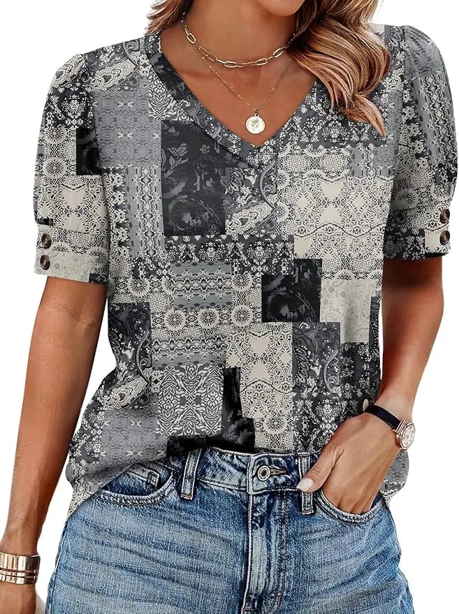 Bree™ | Women's Button-Accent V-Neck Blouse – Flowy Loose Fit Casual Top for Work & Everyday Wear oaklynwear
