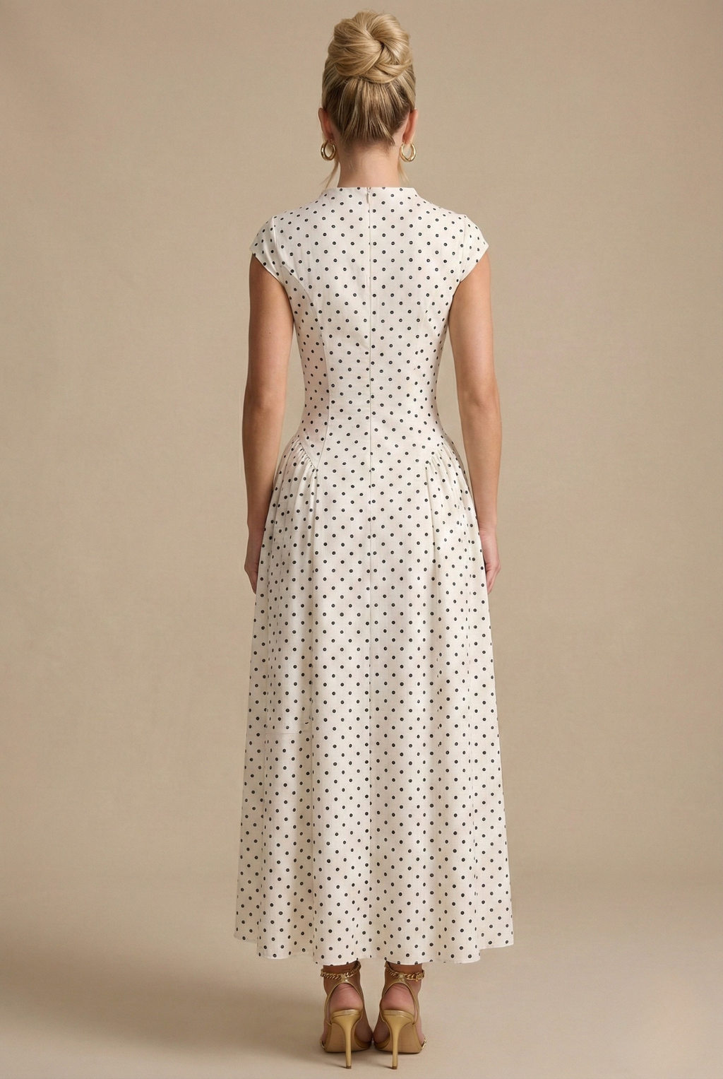 Women’s Polka Dot Maxi Dress with Round Neck and A Line Silhouette oaklynwear