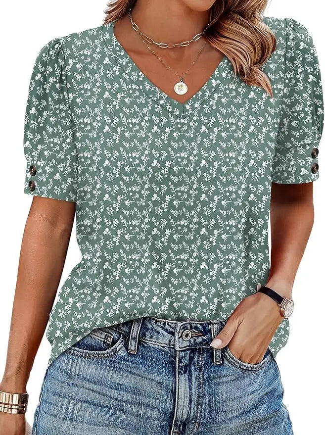 Bree™ | Women's Button-Accent V-Neck Blouse – Flowy Loose Fit Casual Top for Work & Everyday Wear oaklynwear