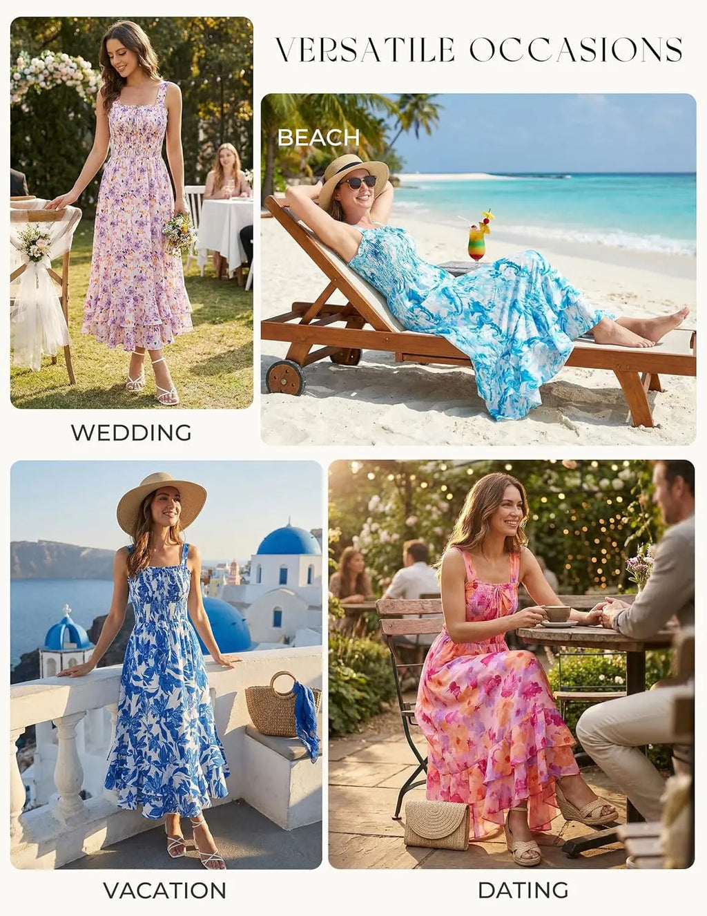 Sway™ | Women's Floral Smocked Maxi Dress – Square Neck Adjustable Strap Tiered Ruffle Beach Sundress oaklynwear