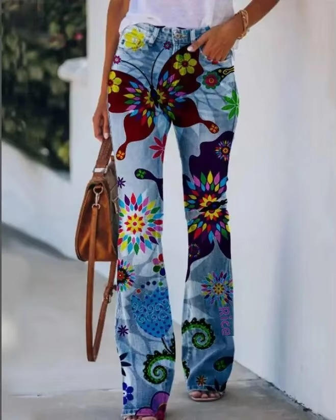 Meadow | Women's Floral Print High Waist Flare Jeans oaklynwear