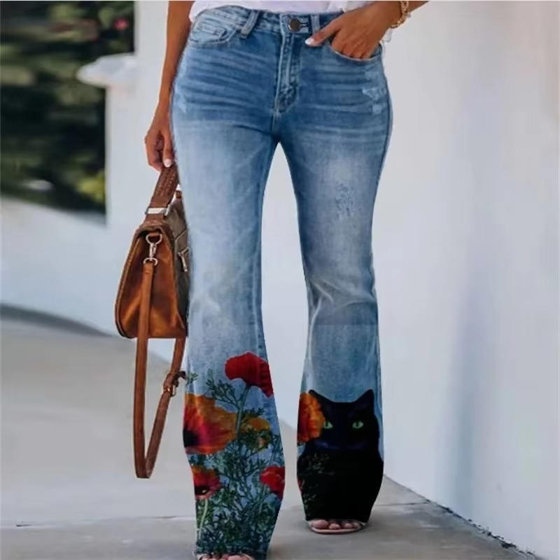 Meadow | Women's Floral Print High Waist Flare Jeans oaklynwear
