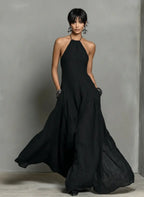 Paloma | Women's Minimalist Linen Blend Halter Neck Sleeveless Maxi Dress oaklynwear
