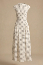 Women’s Polka Dot Maxi Dress with Round Neck and A Line Silhouette oaklynwear