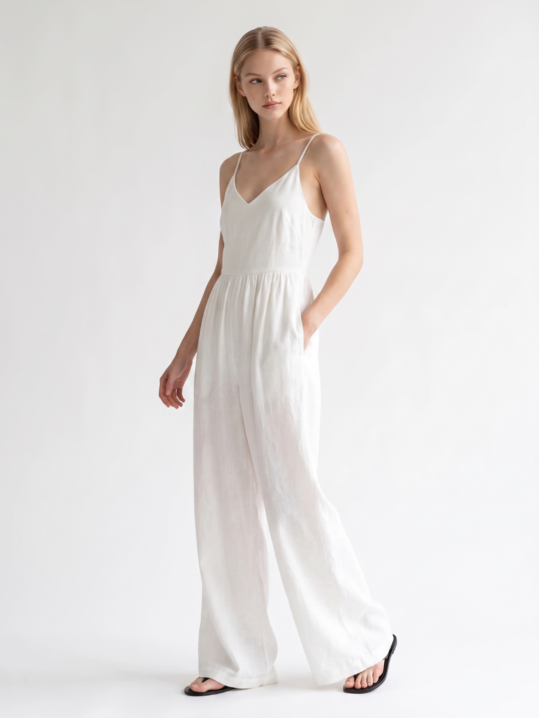 June | White Linen Sleeveless Jumpsuit oaklynwear