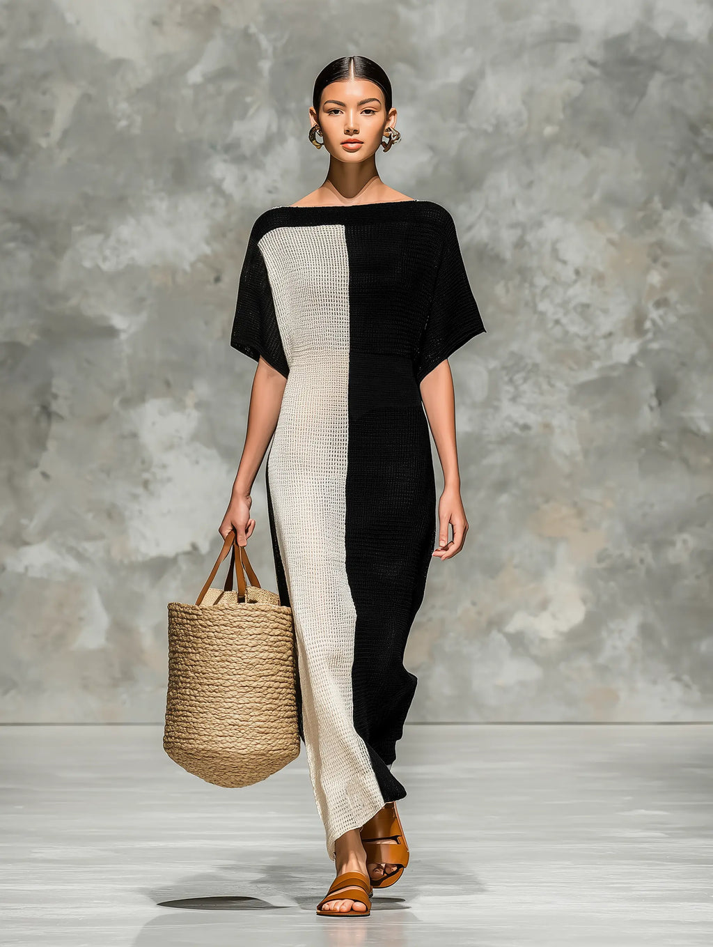 Nora | Women's Minimalist Knitted Boat Neck Short-Sleeved Maxi Dress oaklynwear