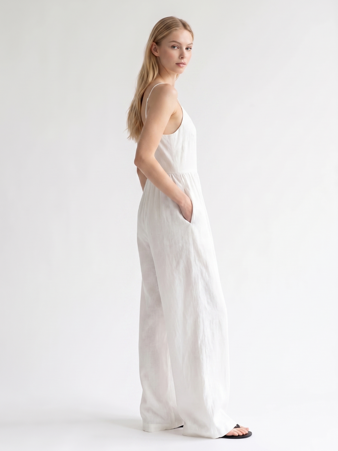 June | White Linen Sleeveless Jumpsuit oaklynwear