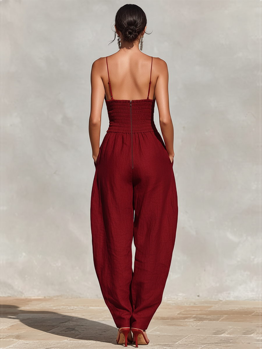 Ruby | Spaghetti Strap Linen Wide-Leg Jumpsuit oaklynwear