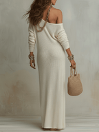 Celeste | One-Shoulder Textured Ivory Maxi Dress oaklynwear