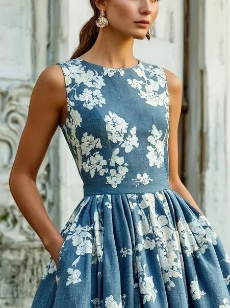 Rosanna | Women's Floral Linen Midi Dress oaklynwear