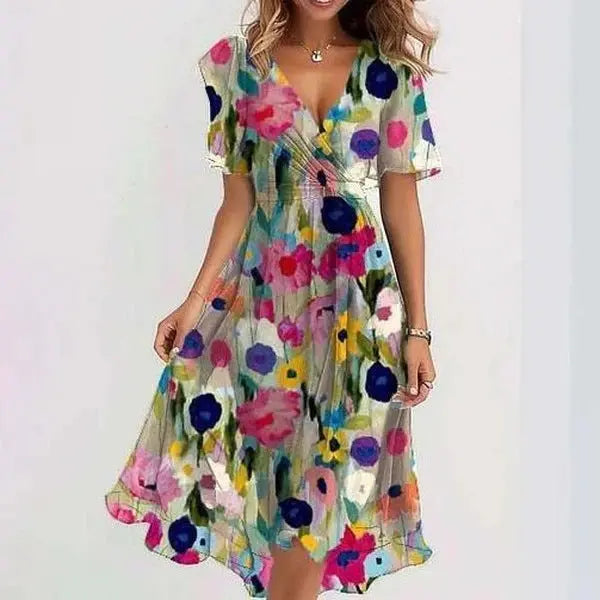 Oaklyn Ditsy Floral Chiffon Midi Dress – Wrap V-Neck Flutter Sleeve Tie Waist Elegant Style oaklynwear