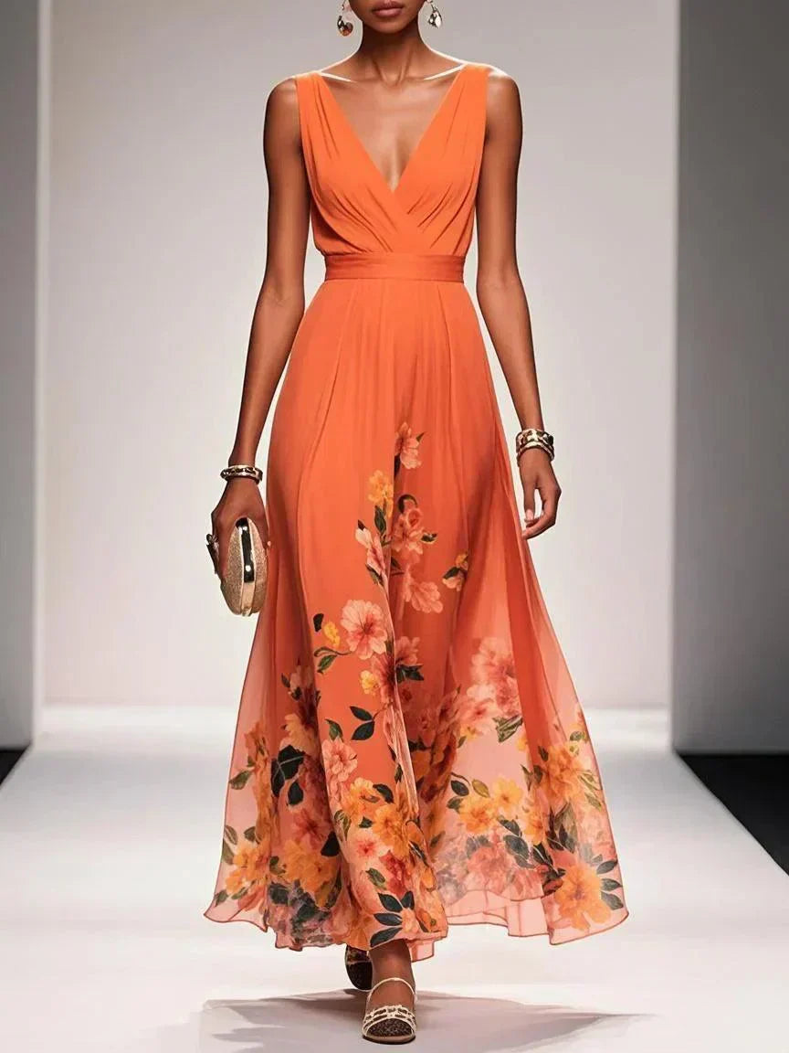 Madison | Floral Border Chiffon Maxi Dress oaklynwear