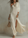 Celeste | One-Shoulder Textured Ivory Maxi Dress oaklynwear