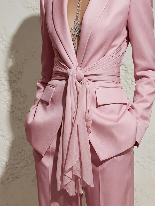Pink Satin Blazer and Trousers 2-Piece Suit oaklynwear