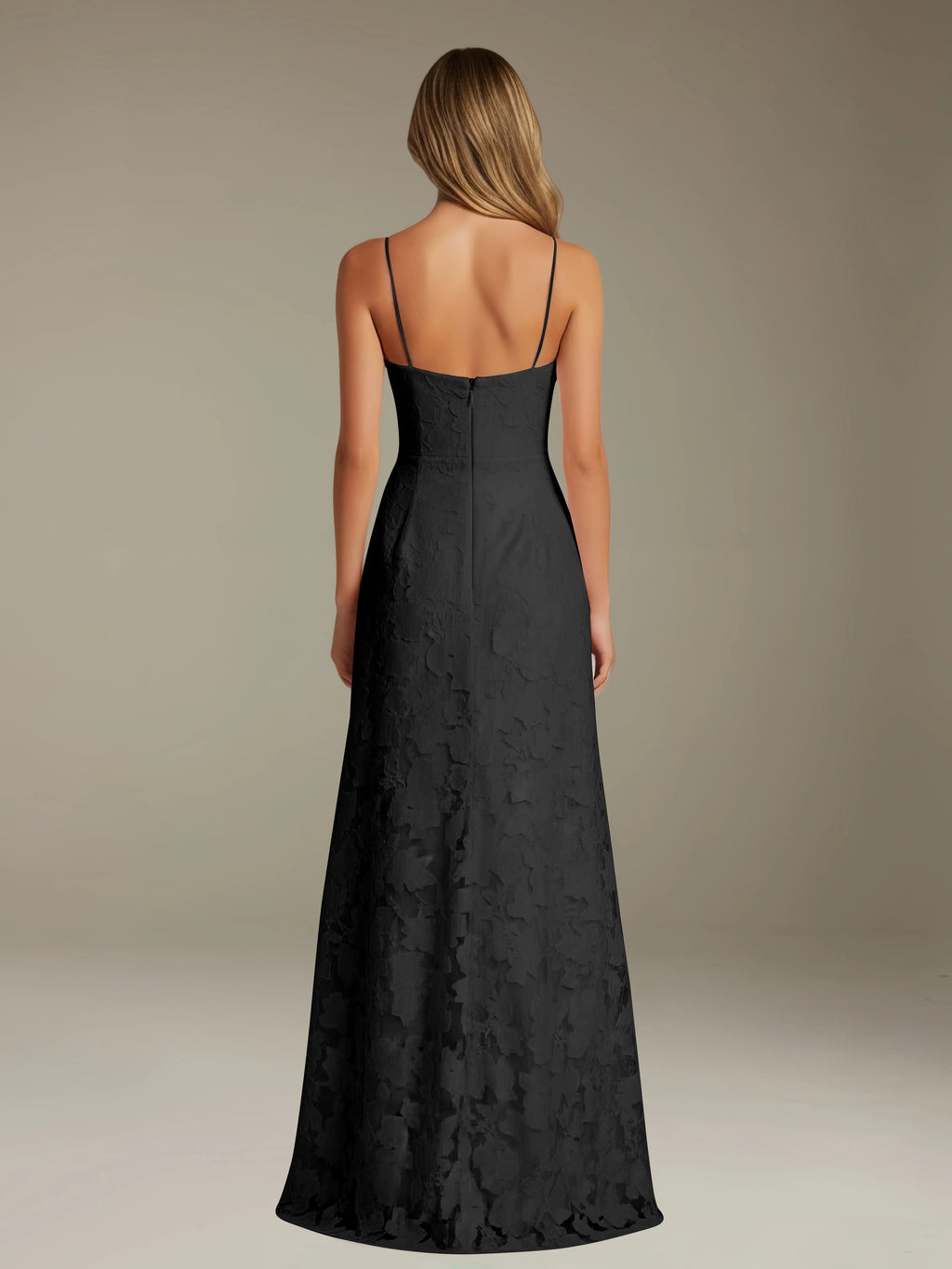 Floral Lace Formal Dress – Sweetheart Spaghetti Strap A-Line Floor Length Dress with Slit oaklynwear