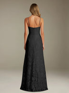 Floral Lace Formal Dress – Sweetheart Spaghetti Strap A-Line Floor Length Dress with Slit oaklynwear