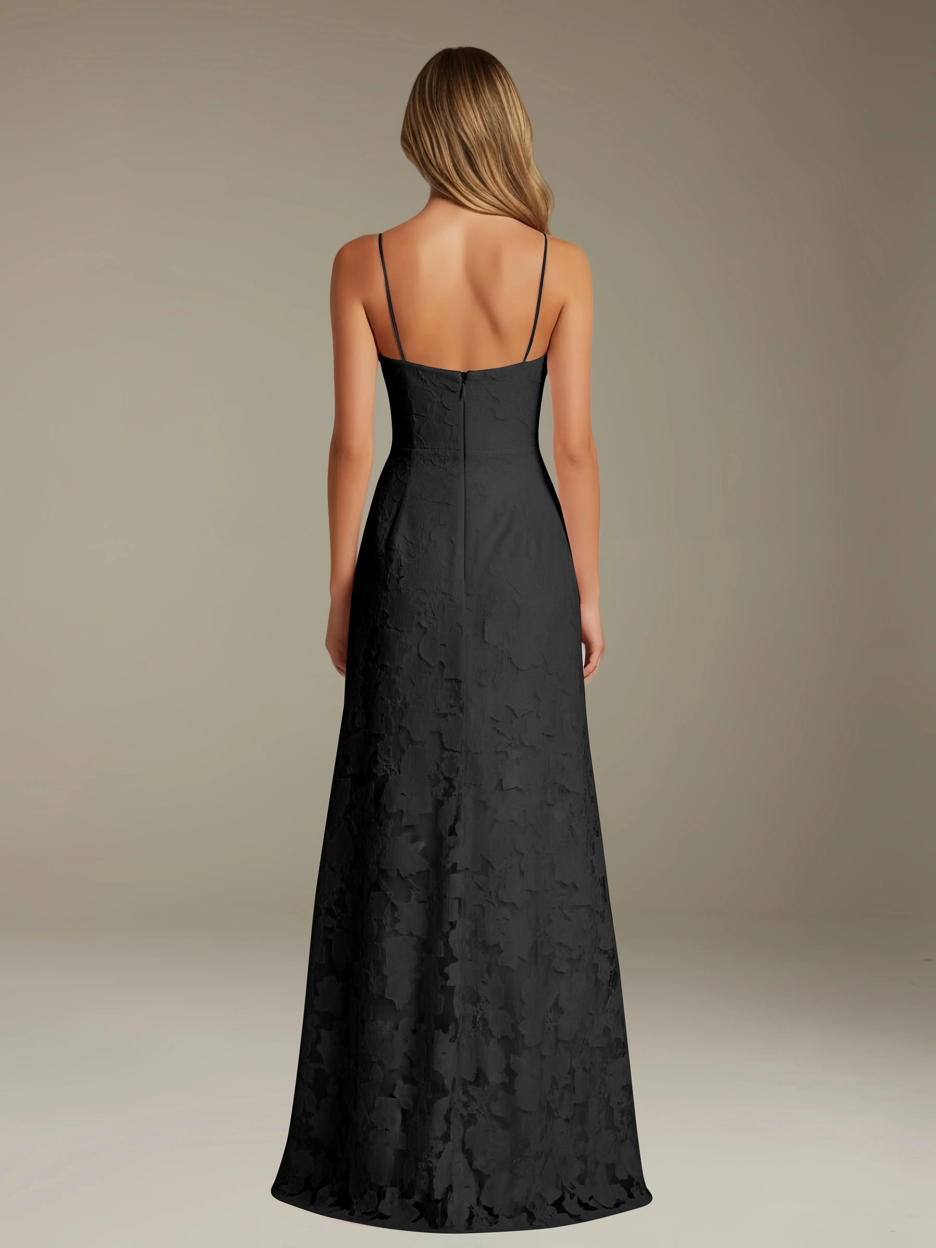 Floral Lace Formal Dress – Sweetheart Spaghetti Strap A-Line Floor Length Dress with Slit oaklynwear