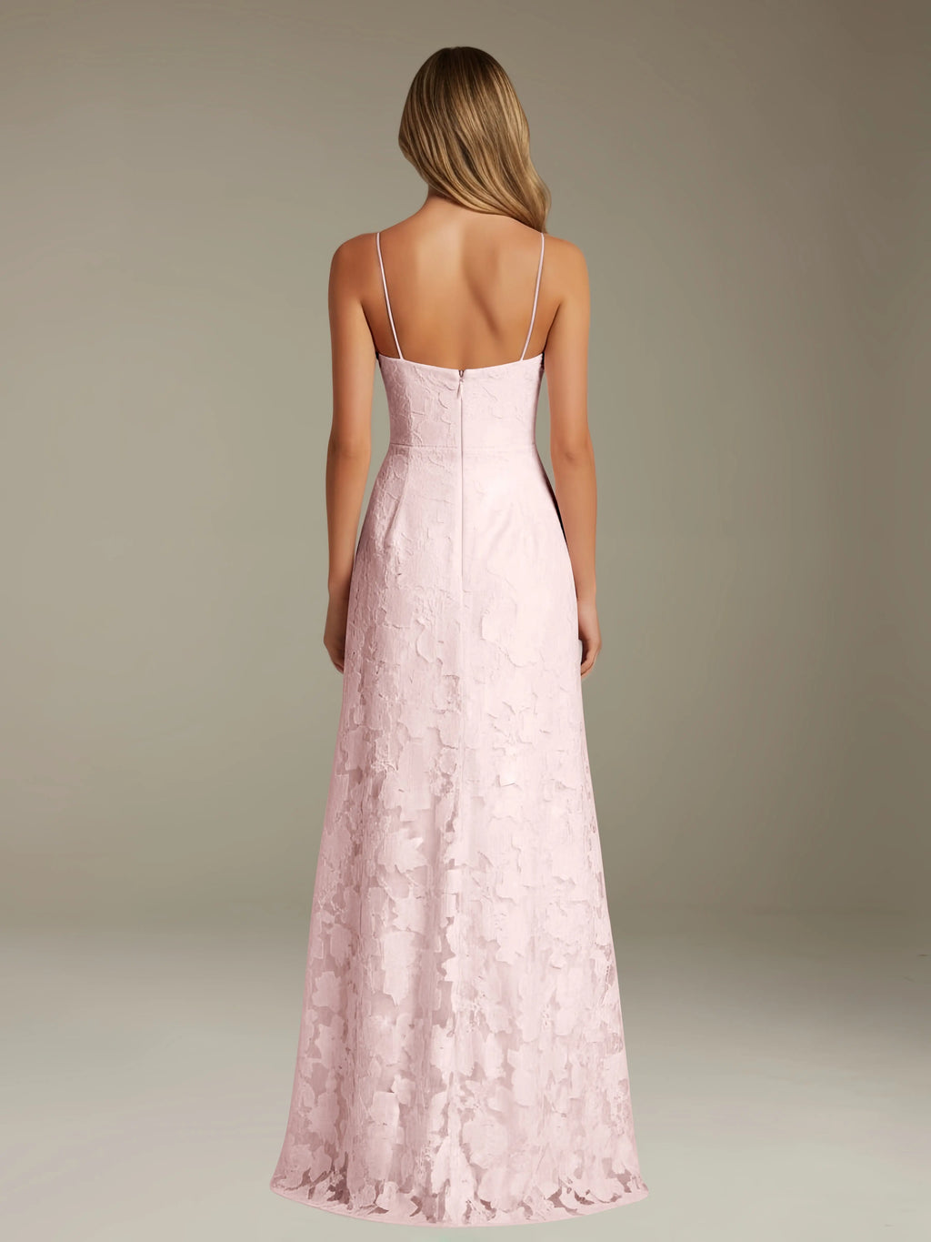 Floral Lace Formal Dress – Sweetheart Spaghetti Strap A-Line Floor Length Dress with Slit oaklynwear