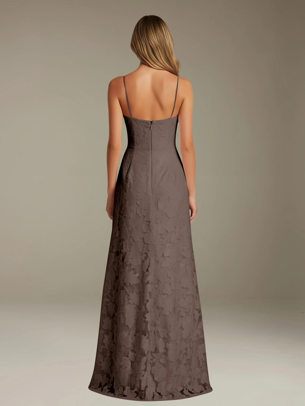 Floral Lace Formal Dress – Sweetheart Spaghetti Strap A-Line Floor Length Dress with Slit oaklynwear