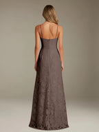 Floral Lace Formal Dress – Sweetheart Spaghetti Strap A-Line Floor Length Dress with Slit oaklynwear