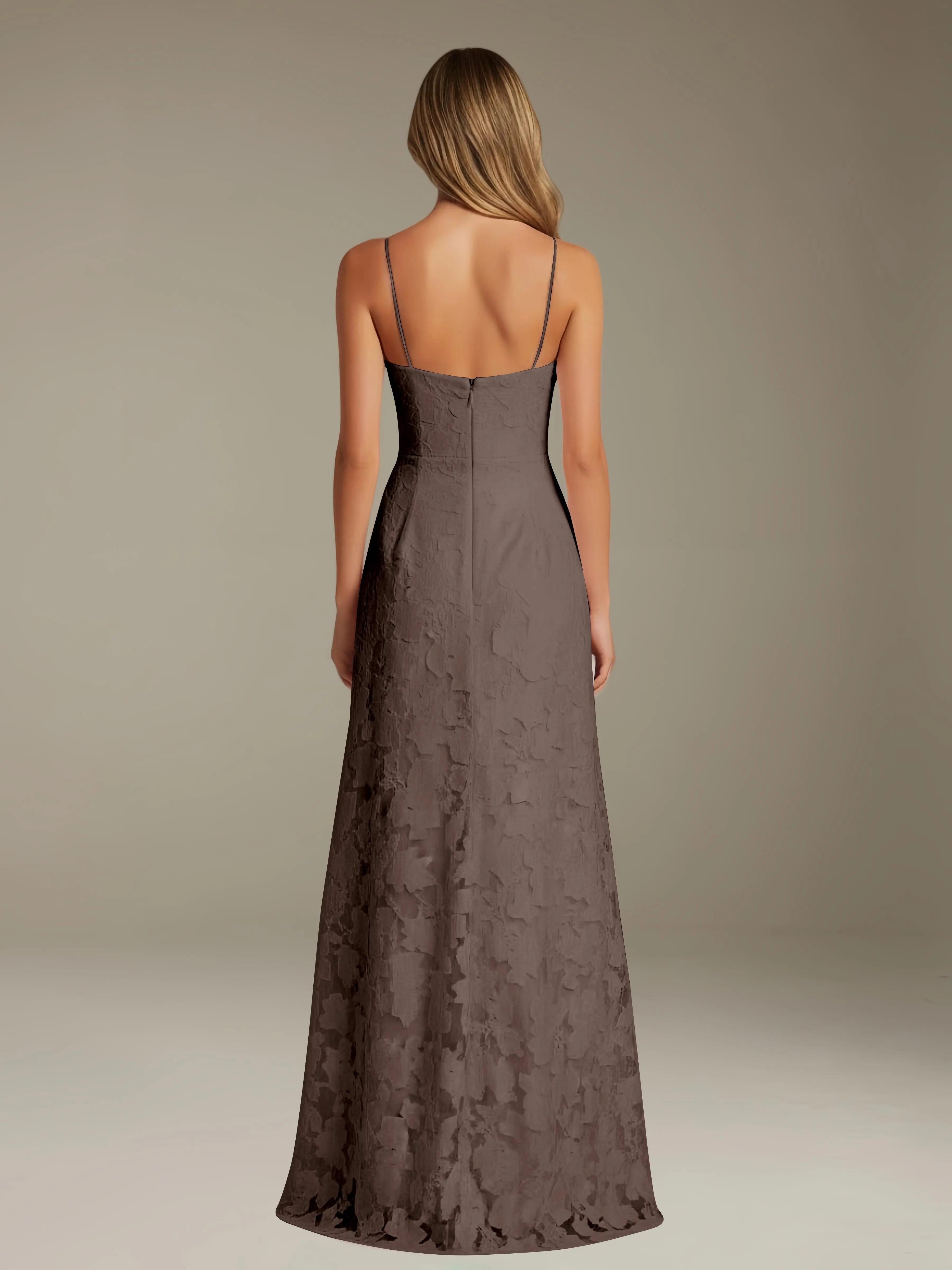 Floral Lace Formal Dress – Sweetheart Spaghetti Strap A-Line Floor Length Dress with Slit oaklynwear
