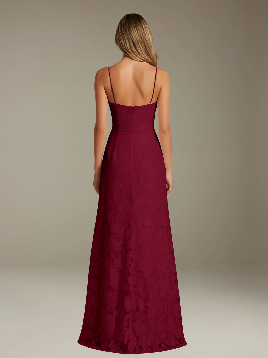 Floral Lace Formal Dress – Sweetheart Spaghetti Strap A-Line Floor Length Dress with Slit oaklynwear