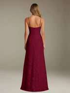 Floral Lace Formal Dress – Sweetheart Spaghetti Strap A-Line Floor Length Dress with Slit oaklynwear